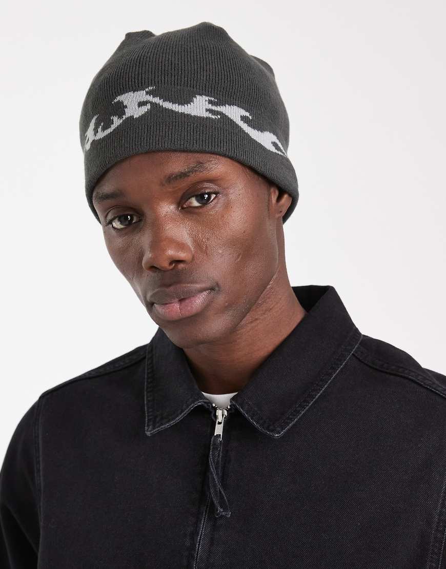 Hollister - Eng anliegende Strickmütze in Dunkelgrau-Brown von Hollister