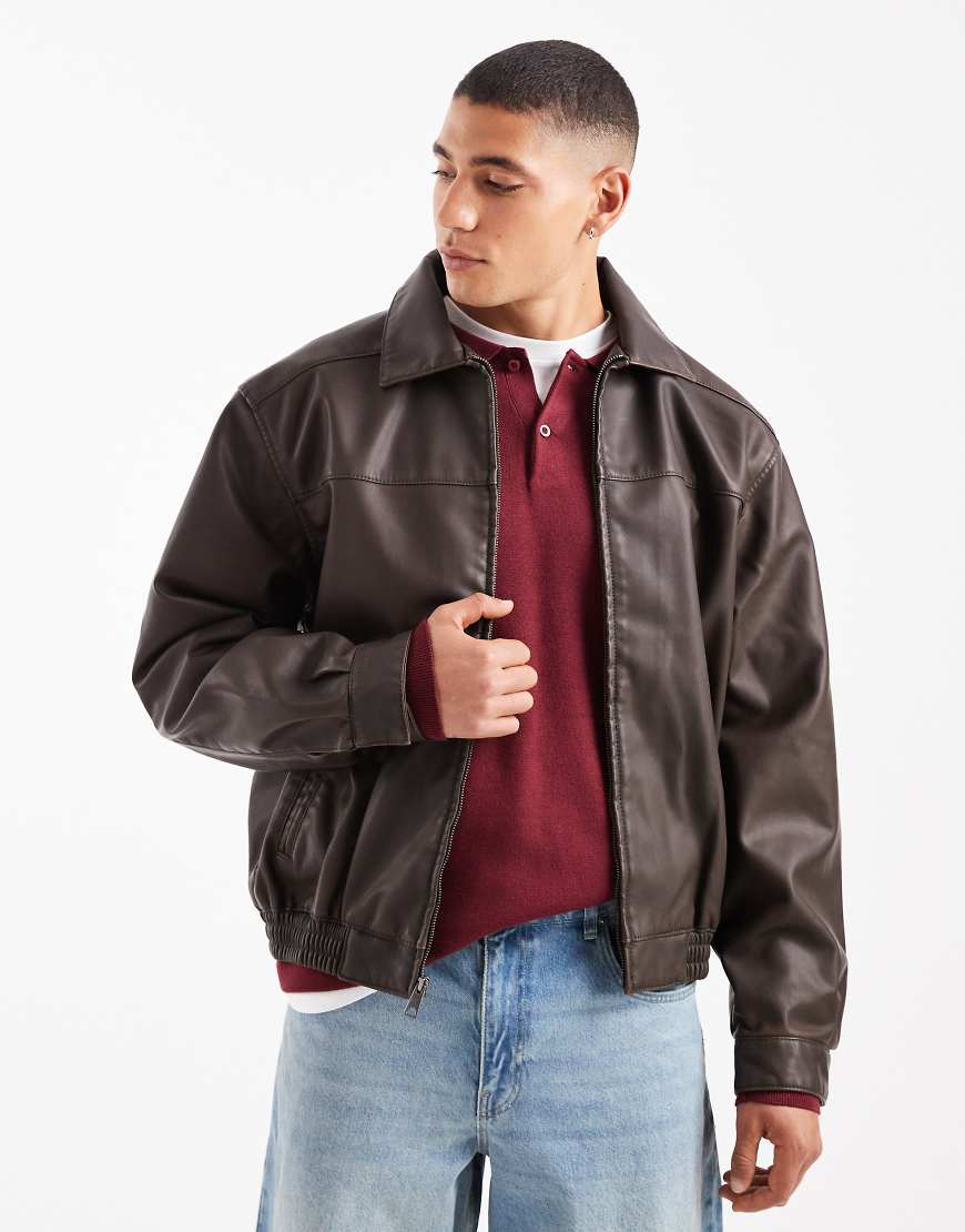 Hollister - Harrington-Jacke aus Leder in Braun-Brown Hollister - Harrington-Jacke aus Leder in Braun-Brown von Hollister