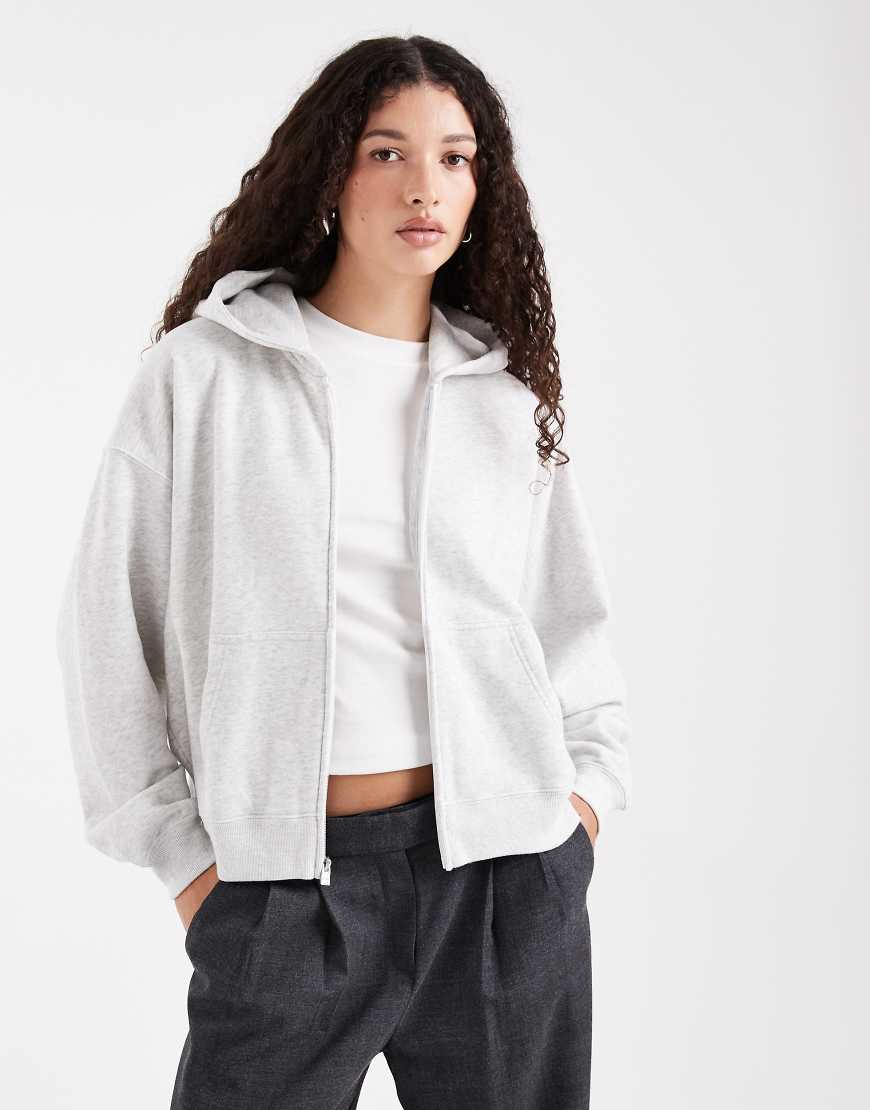 Hollister - Kapuzenjacke in Grau mit Reißverschluss und kleinem Logo von Hollister