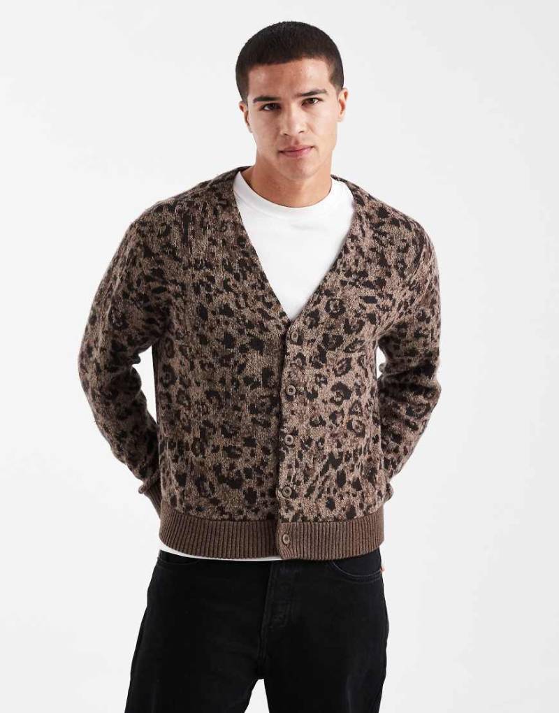 Hollister - Kastige, langärmlige Strickjacke mit Leopardenmuster-Grün von Hollister