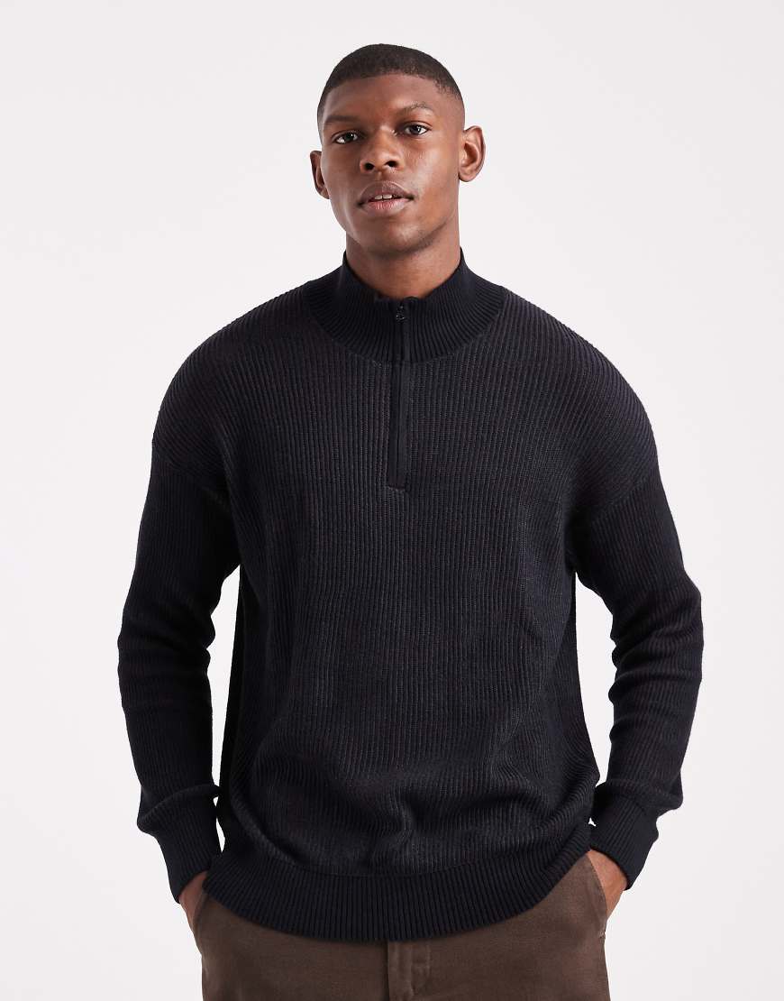 Hollister - Kastiger, gerippter Pullover in Schwarz mit kurzem Reißverschluss Hollister - Kastiger, gerippter Pullover in Schwarz mit kurzem Reißverschluss von Hollister