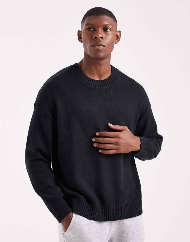 Hollister - Kastiger, gerippter Pullover in Schwarz mit offenem Saum von Hollister