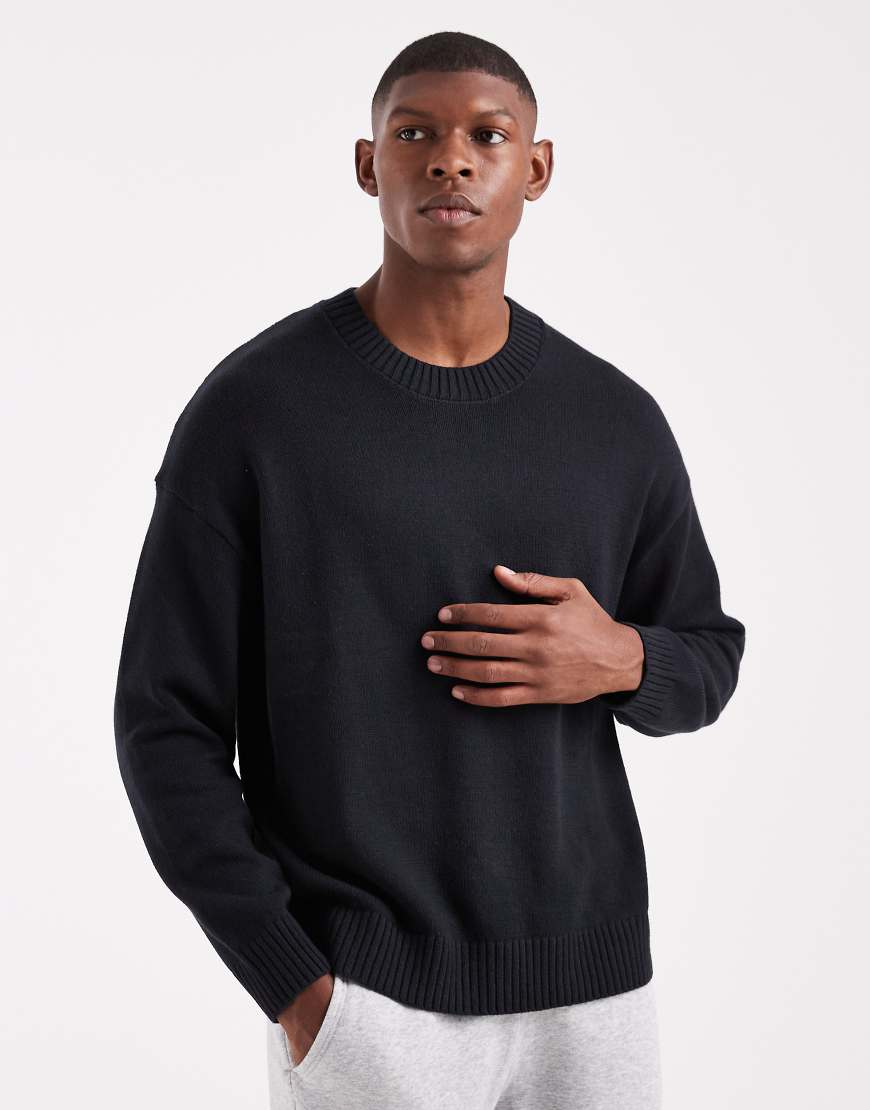 Hollister - Kastiger, gerippter Pullover in Schwarz mit offenem Saum von Hollister