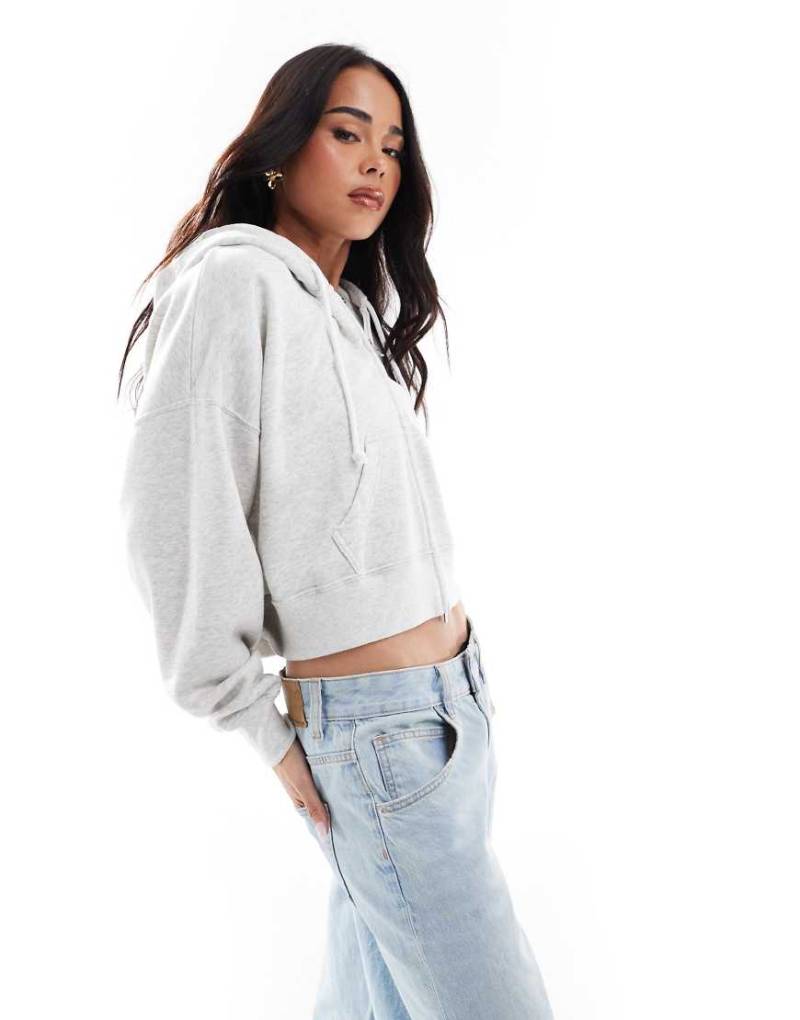 Hollister - Kastiger Cropped-Kapuzenpullover in Grau mit durchgehendem Reißverschluss von Hollister