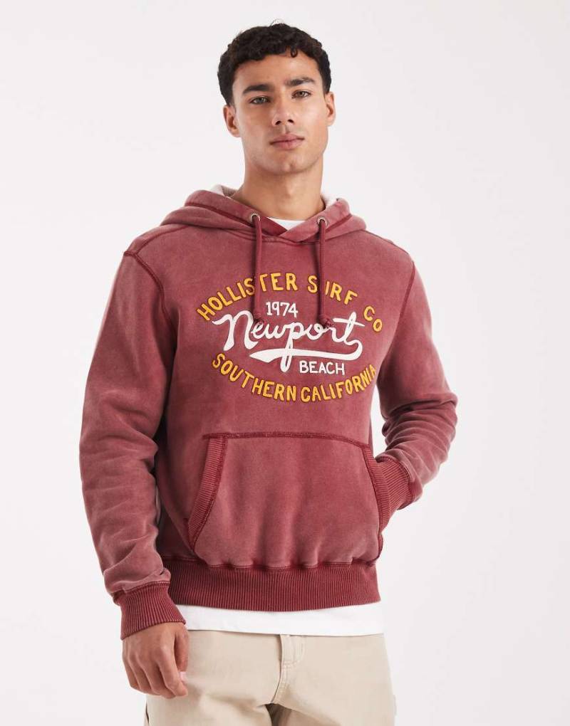 Hollister - Kastiger Kapuzenpullover in Burgunderrot mit Motivprint von Hollister
