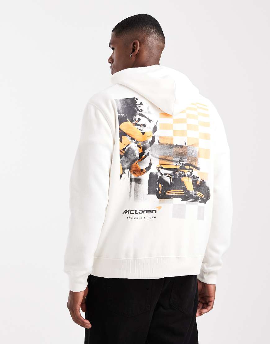 Hollister - Kastiger Kapuzenpullover in Weiß mit Formel 1 Grafik am Rücken von Hollister
