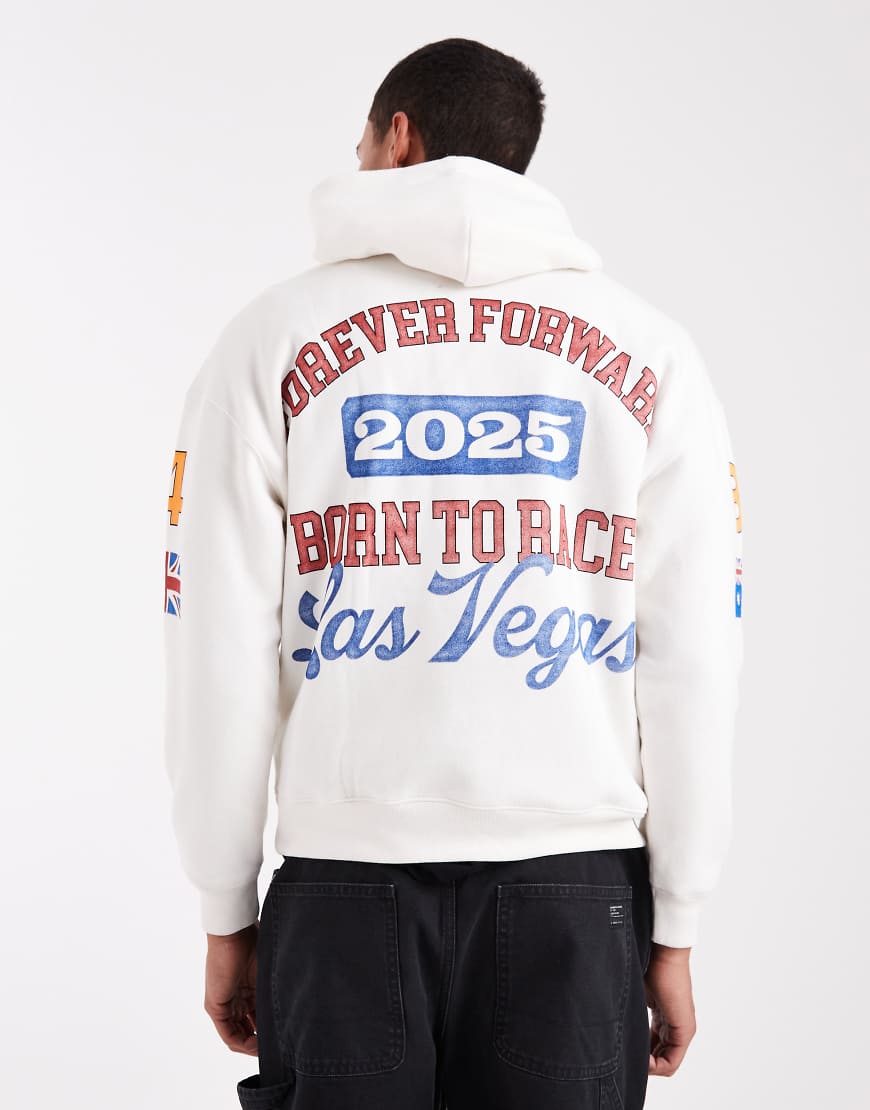 Hollister - Kastiger Kapuzenpullover in Weiß mit Formel-1-Print von Hollister