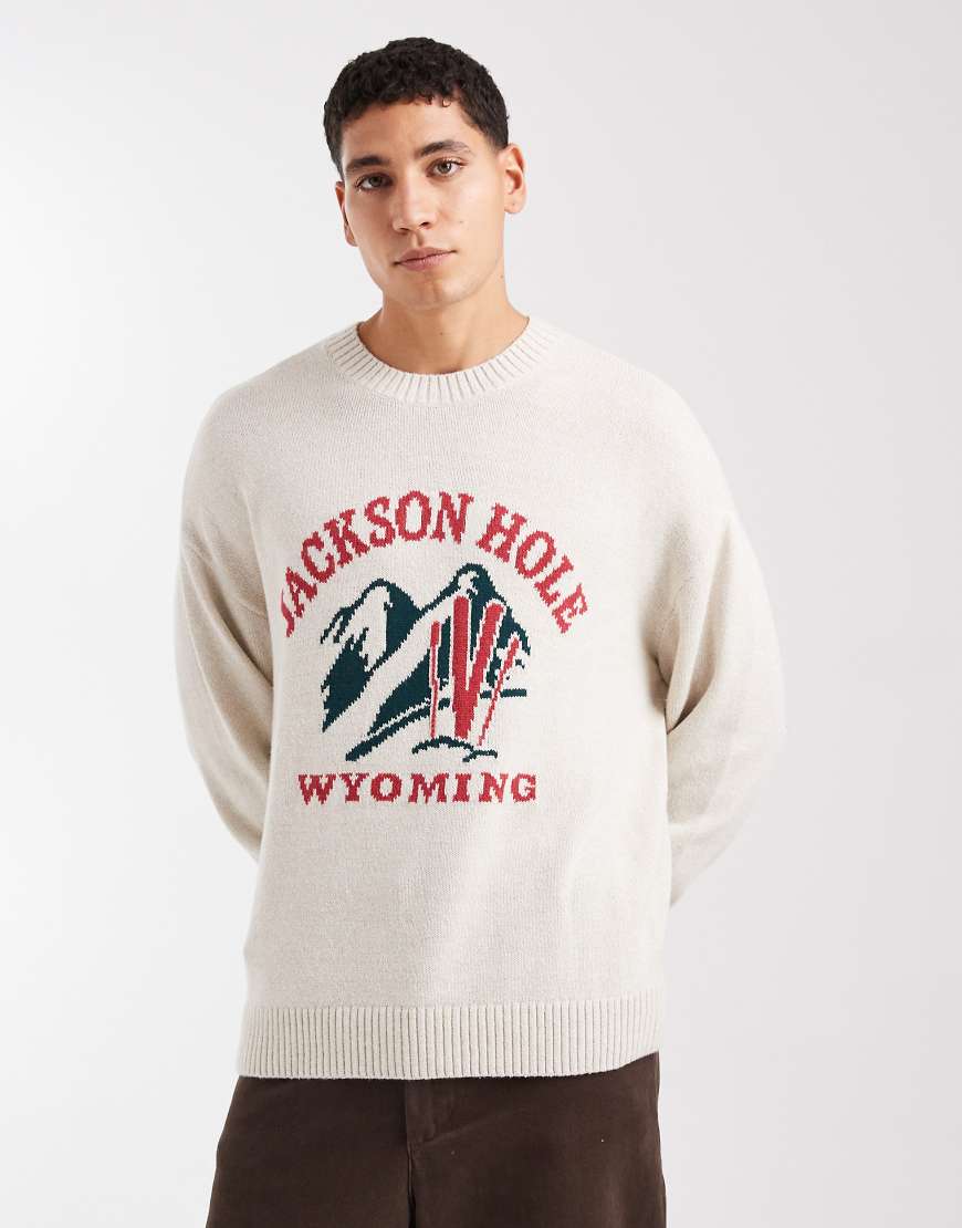 Hollister - Kastiger Pullover in Weiß mit offenem Saum und Ski-Motiv von Hollister