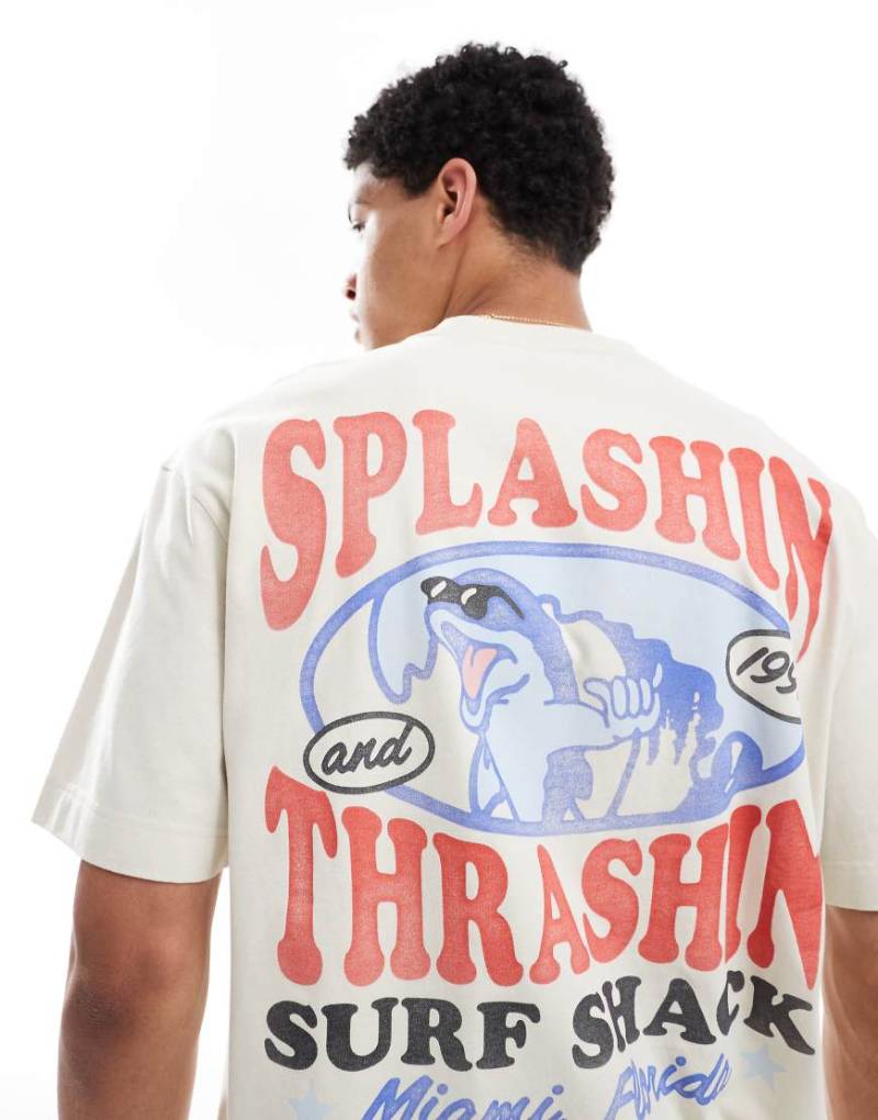 Hollister - Kastiges T-Shirt in Creme mit Tier-Motivprint-Neutral von Hollister