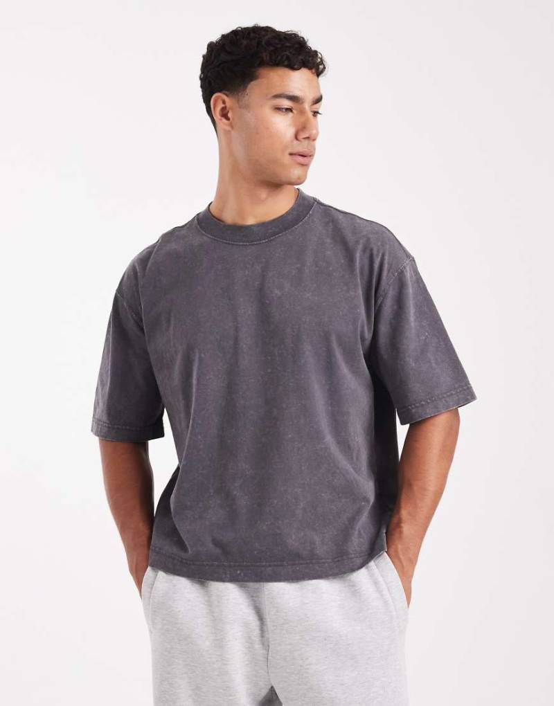 Hollister - Kastiges T-Shirt in verwaschenem Grün mit kurzem Schnitt-Grau von Hollister