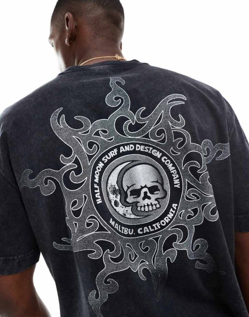 Hollister - Kastiges kurzes T-Shirt in Schwarz mit Rückengrafik von Hollister