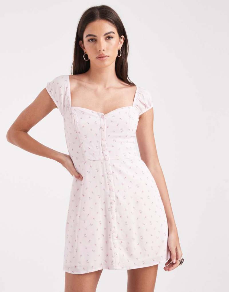 Hollister - Kurzärmliges Minikleid mit rosa Blumenmuster und Knopfleiste von Hollister