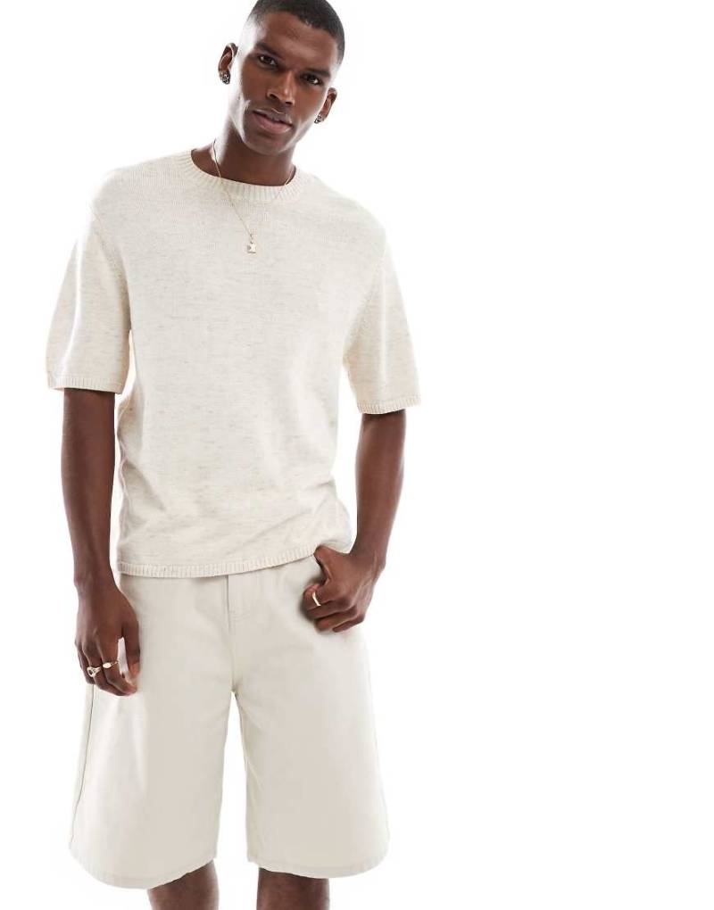 Hollister - Kurzärmliges Oberteil aus Strick in Beige-Neutral von Hollister