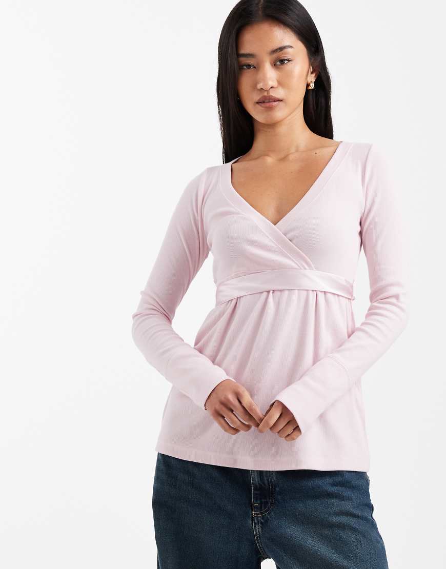 Hollister - Langärmliges Babydoll-Oberteil in Rosa mit V-Ausschnitt von Hollister
