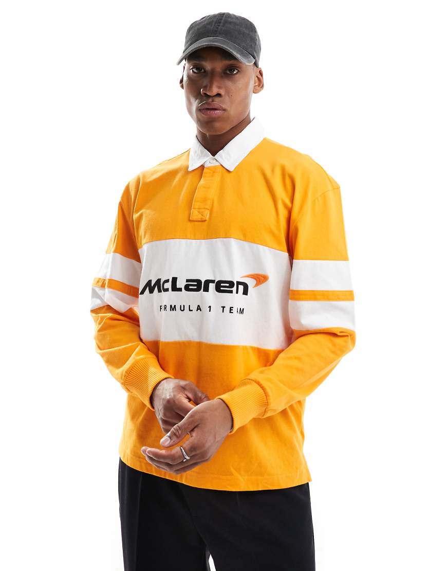 Hollister - Langärmliges Rugby-Polohemd in Orange mit McLaren-Schriftzug Hollister - Langärmliges Rugby-Polohemd in Orange mit McLaren-Schriftzug von Hollister