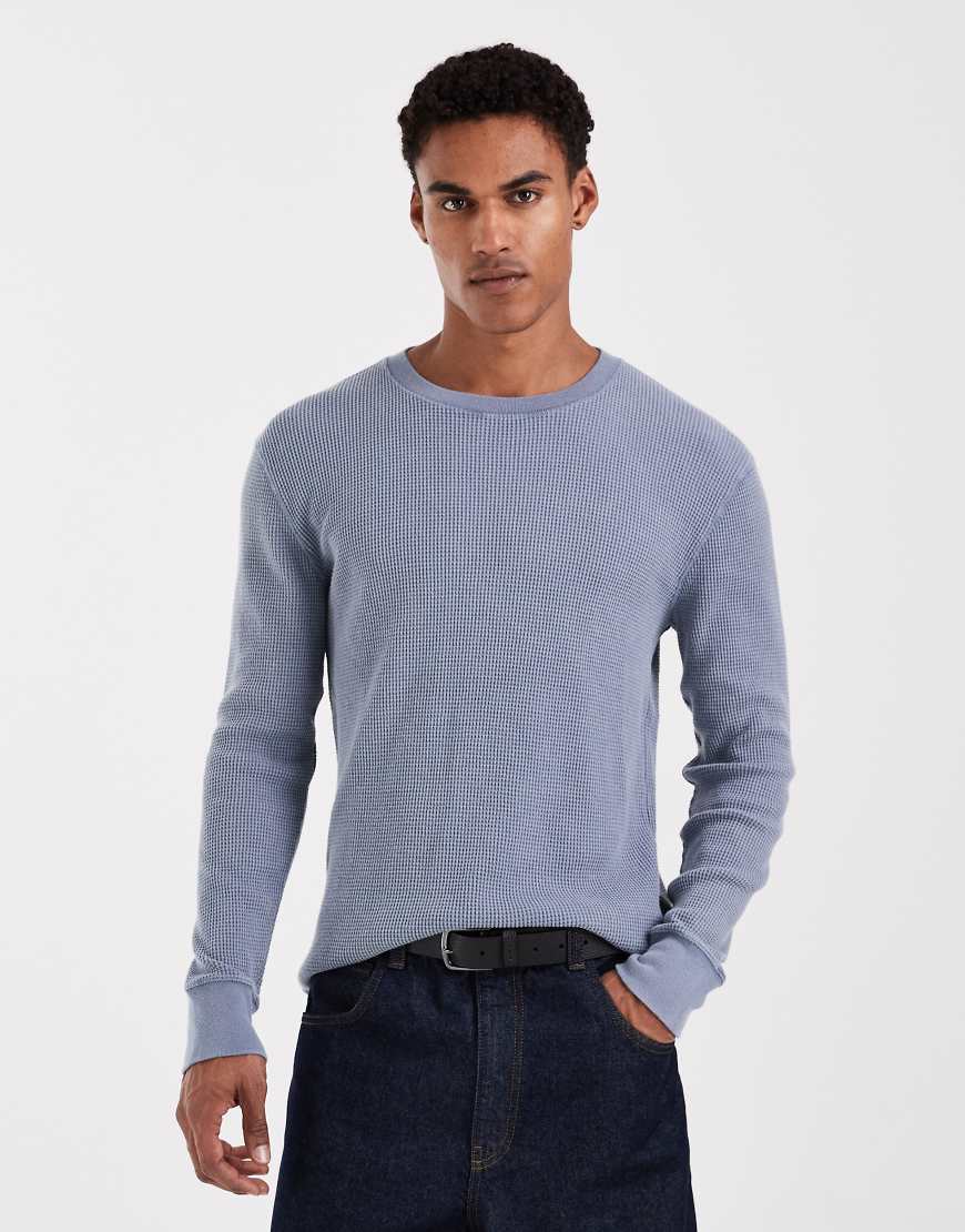 Hollister - Langärmliges Thermo-Oberteil in verwaschenem Blau mit Rundhalsausschnitt von Hollister