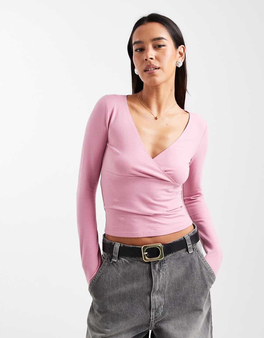 Hollister - Langärmliges Wickeloberteil in Rosa von Hollister