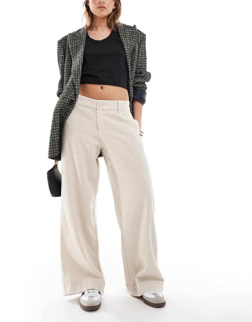 Hollister - Leinenhose in Hellbeige mit niedrigem Bund und weitem Bein-Neutral von Hollister