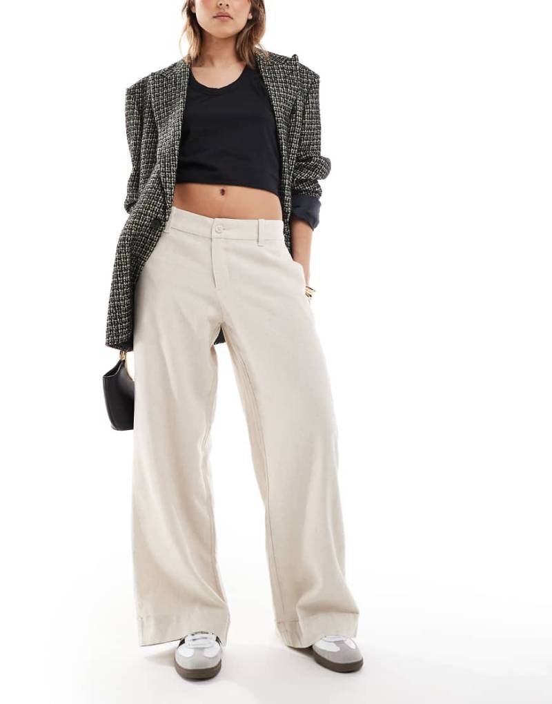 Hollister - Leinenhose in Hellbeige mit niedrigem Bund und weitem Bein-Neutral von Hollister