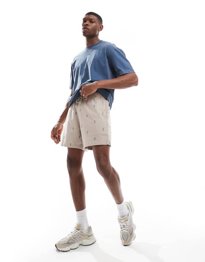 Hollister - Locker geschnittene Shorts zum Reinschlüpfen in Grau mit Hummer-Print von Hollister