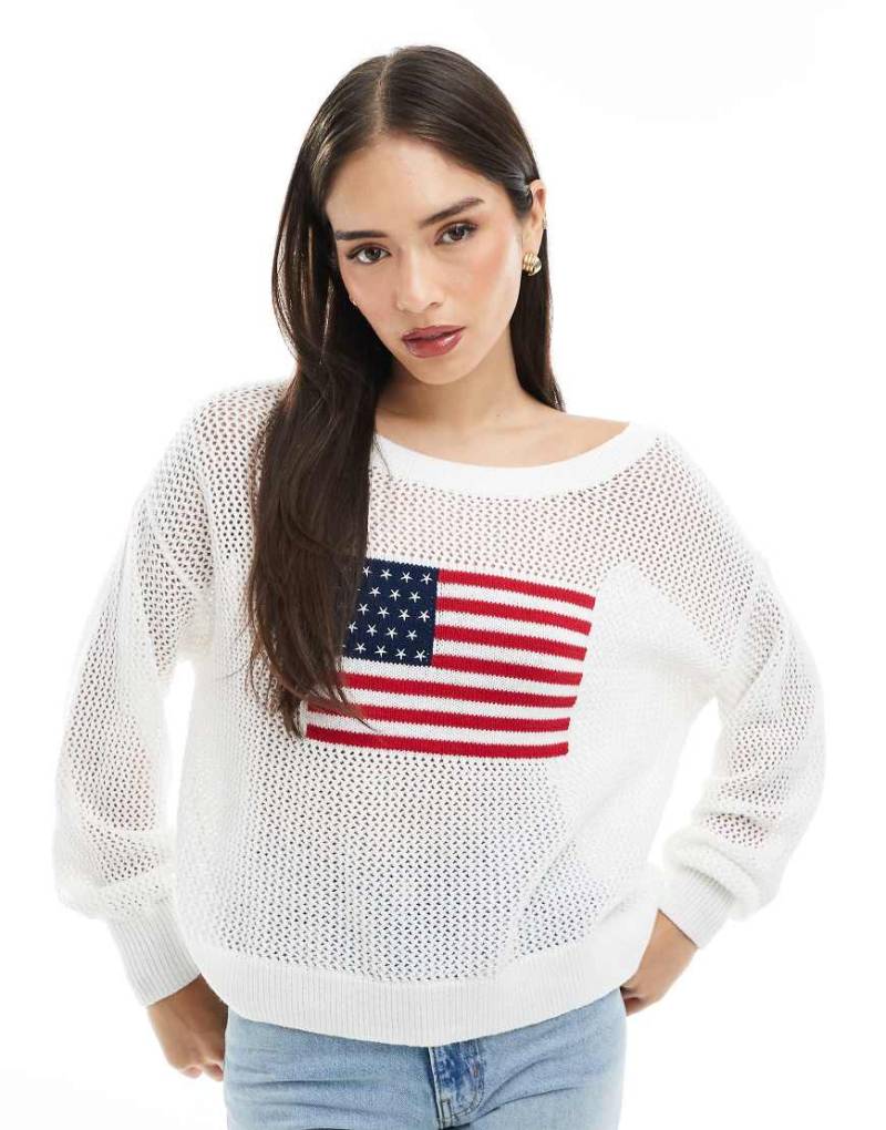 Hollister - Locker geschnittenes, langärmliges Sweatshirt in Weiß mit USA-Grafik von Hollister