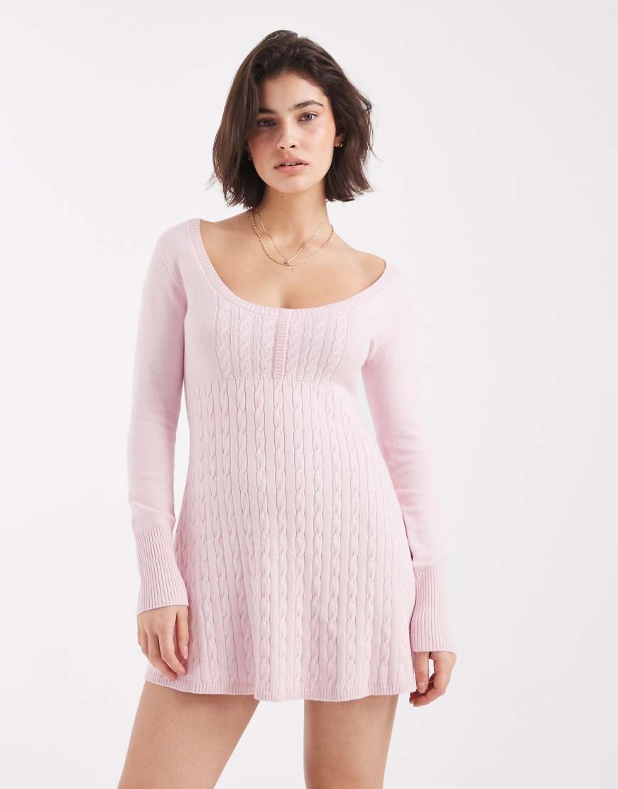 Hollister - Mini-Pulloverkleid im Babydoll-Stil in Rosa mit Knopfleiste vorne von Hollister