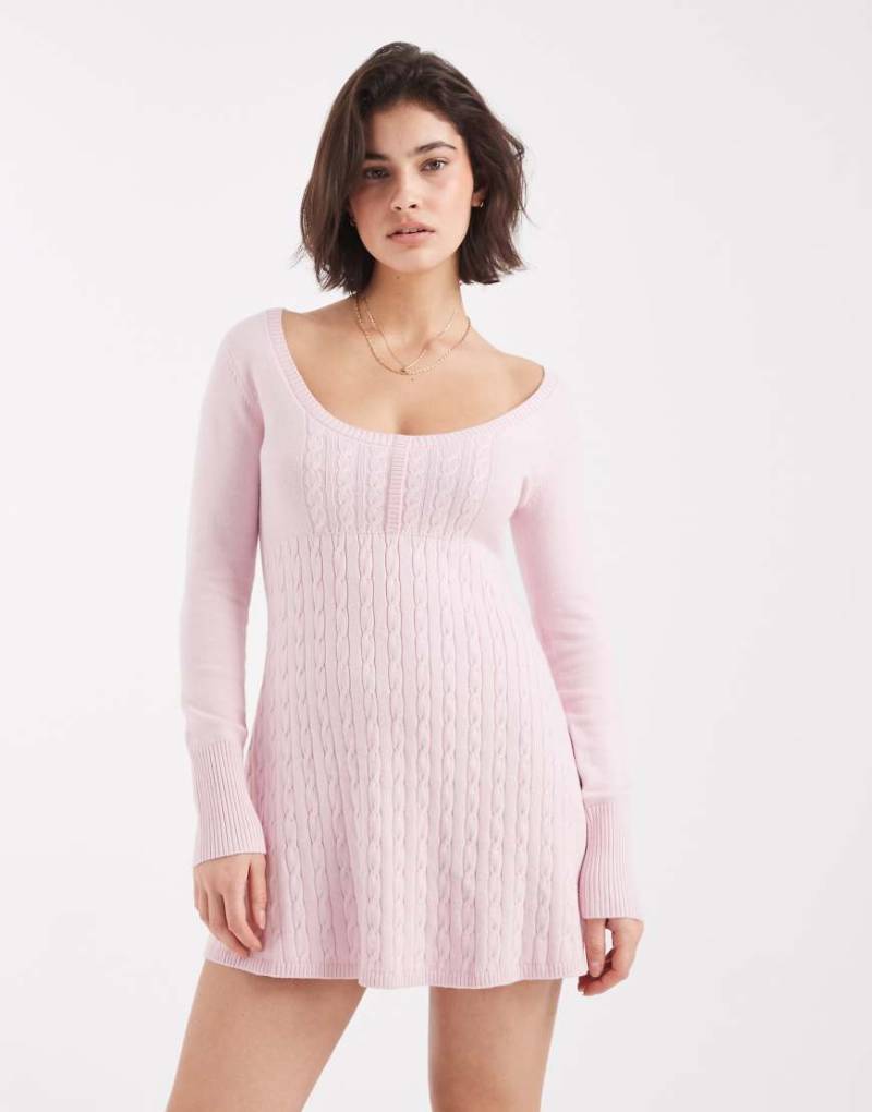 Hollister - Mini-Pulloverkleid im Babydoll-Stil in Rosa mit Knopfleiste vorne von Hollister