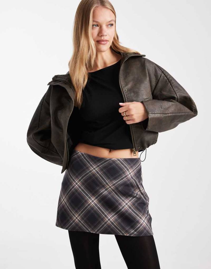 Hollister - Minirock in braun kariert mit mittelhohem Bund-Brown von Hollister