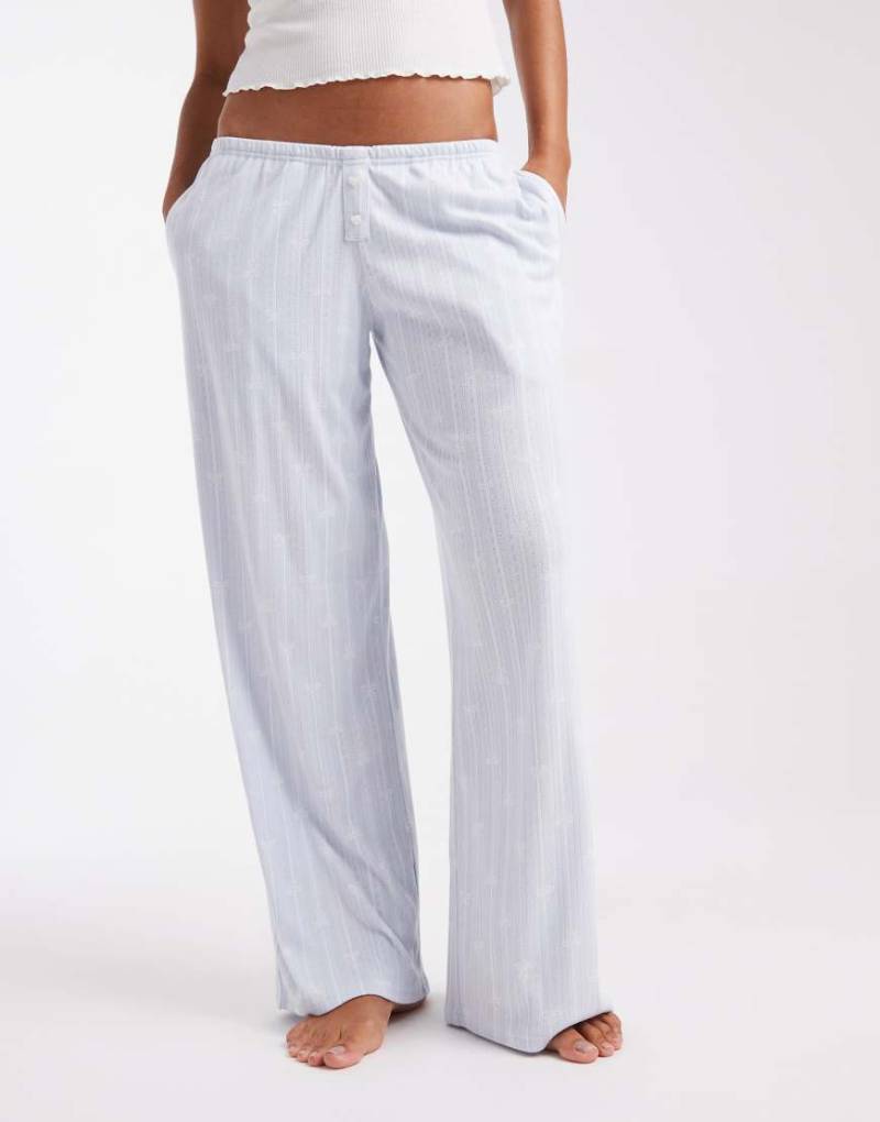 Hollister - Pyjama-Hose in Grau mit Schleifen- und Lochmuster, weitem Bein und niedrigem Bund von Hollister