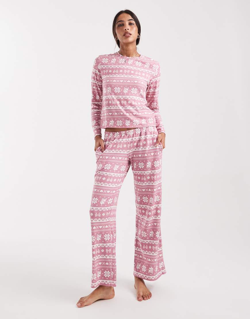 Hollister - Pyjama-Hose in Rosa mit Norwegermuster, weitem Bein und niedrigem Bund von Hollister