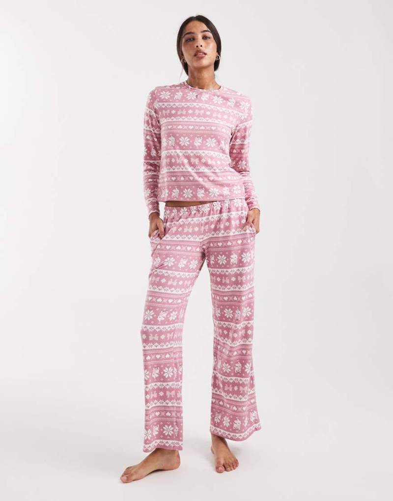 Hollister - Pyjama-Hose in Rosa mit Norwegermuster, weitem Bein und niedrigem Bund von Hollister