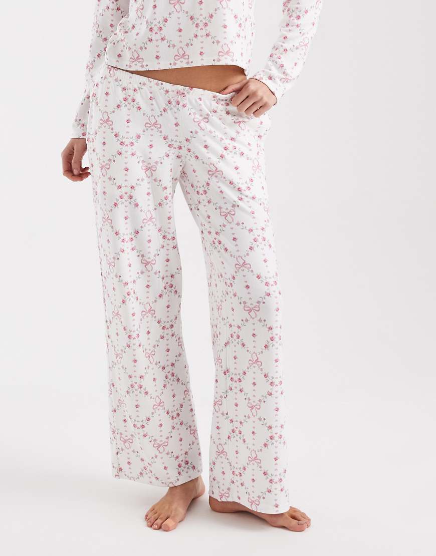Hollister - Pyjama-Hose in Rosa mit Schleifenmuster, weitem Bein und niedrigem Bund von Hollister