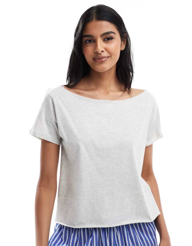 Hollister - Relaxed Fit T-Shirt in Grau mit kurzen Off-Shoulder-Ärmeln von Hollister