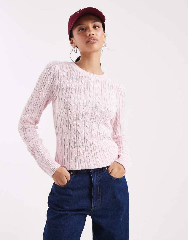 Hollister - Schmal geschnittener Strickpullover in Rosa mit Zopfmuster von Hollister