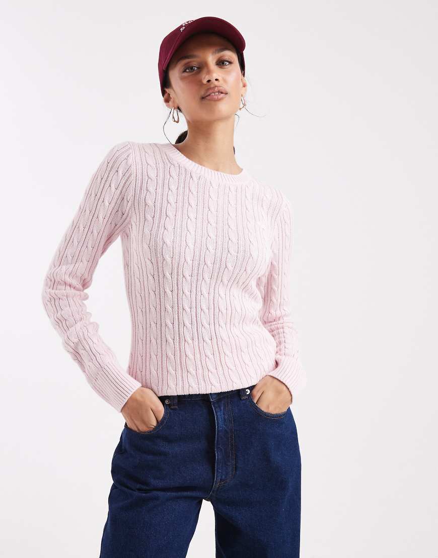 Hollister - Schmal geschnittener Strickpullover in Rosa mit Zopfmuster von Hollister
