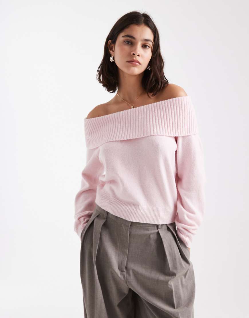 Hollister - Schulterfreier Strickpullover in Rosa von Hollister