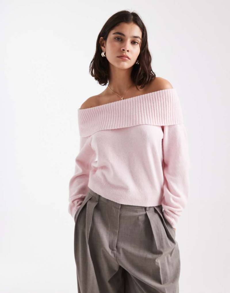 Hollister - Schulterfreier Strickpullover in Rosa von Hollister