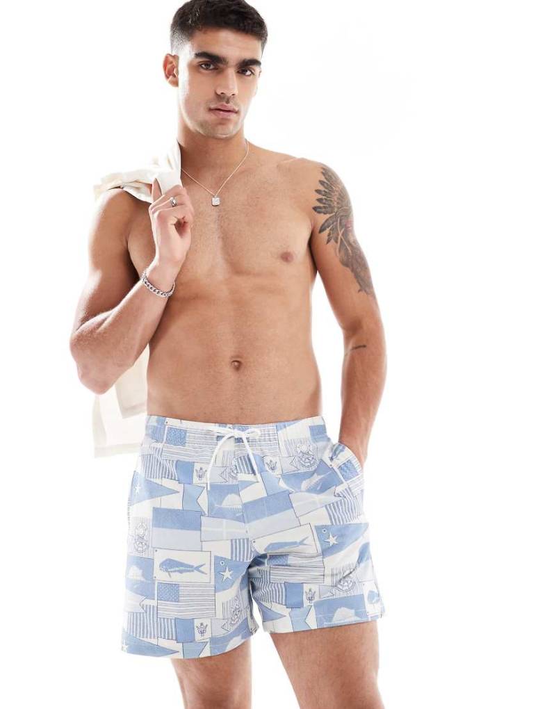 Hollister - Seaclub - Badeshorts mit Print in Collagen-Optik in Marineblau/Bunt von Hollister