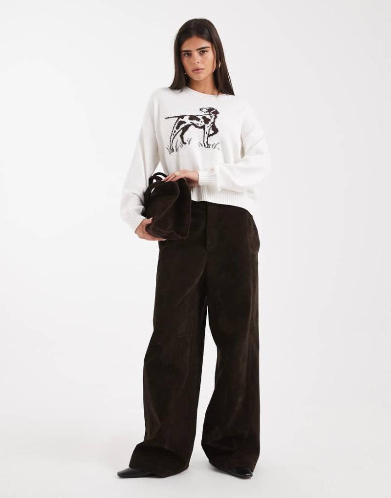 Hollister - Strickpullover in Weiß mit Hundegrafik von Hollister