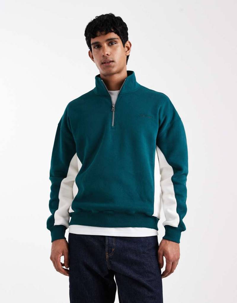 Hollister - Sweatshirt in Kontrastgrün mit kurzem Reißverschluss und Logo auf der Brust von Hollister