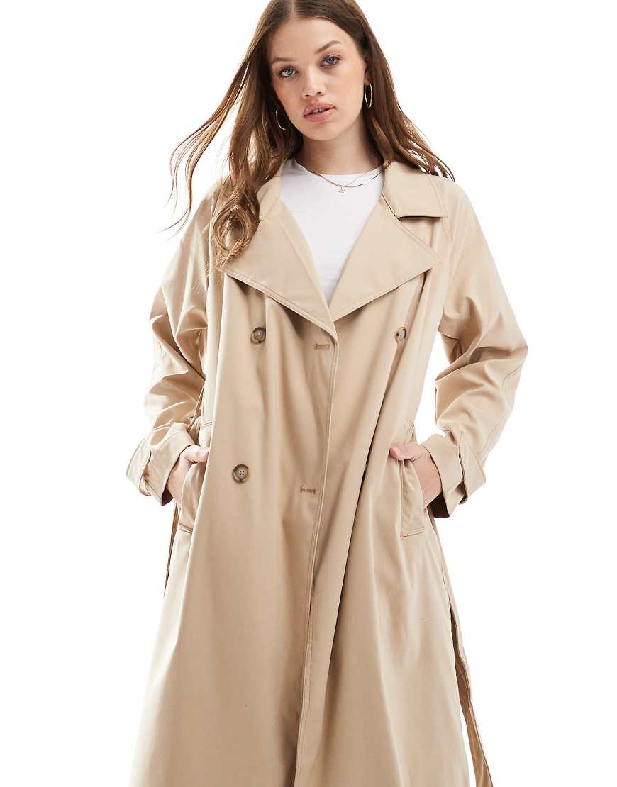 Hollister - Trenchcoat in Hellbraun mit Kragen und Bindegürtel-Neutral von Hollister
