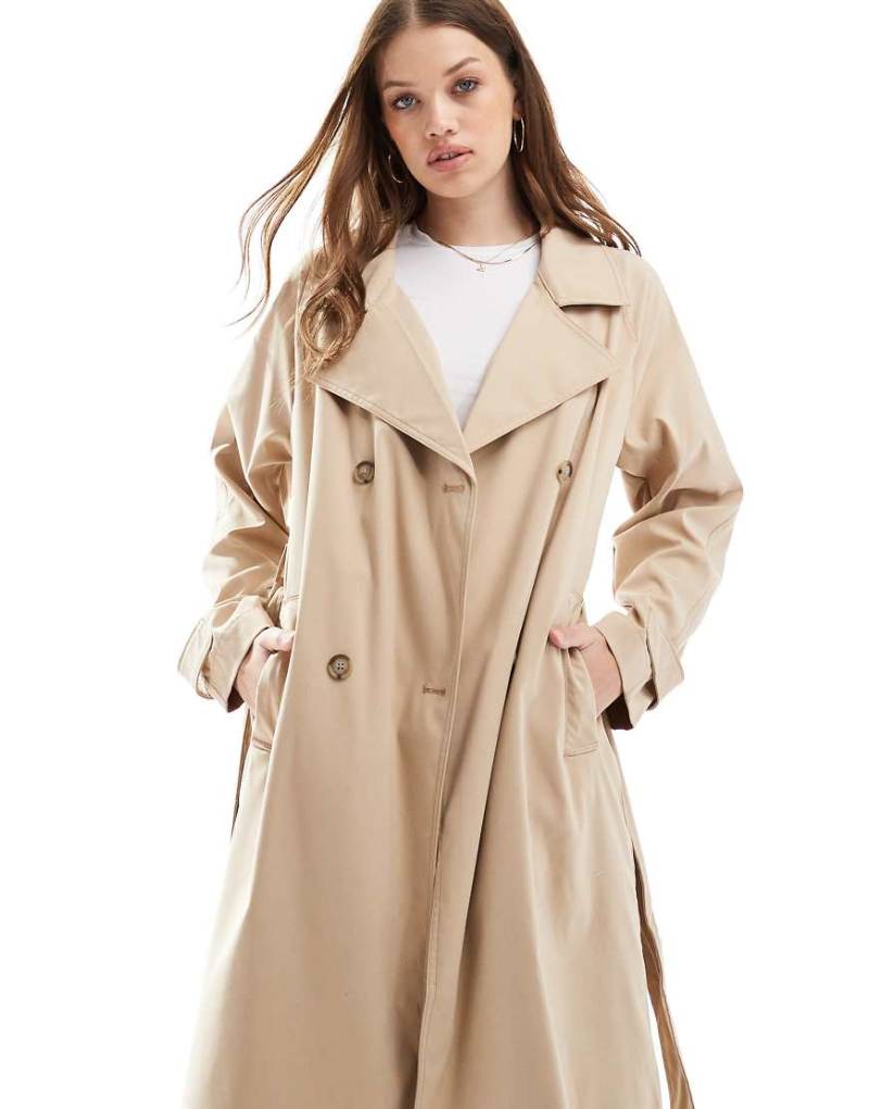 Hollister - Trenchcoat in Hellbraun mit Kragen und Bindegürtel-Neutral von Hollister