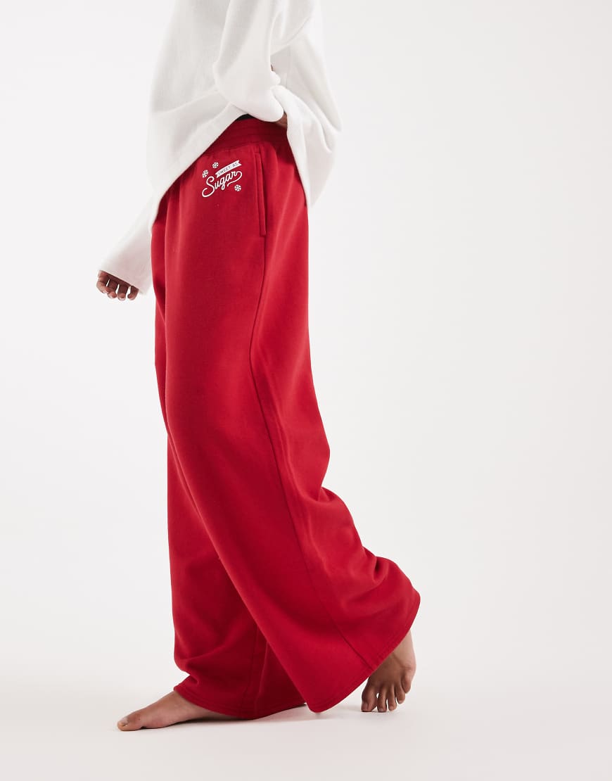 Hollister - Weite Jogginghose in Rot mit „Sweet As Sugar"-Print und niedrigem Bund von Hollister