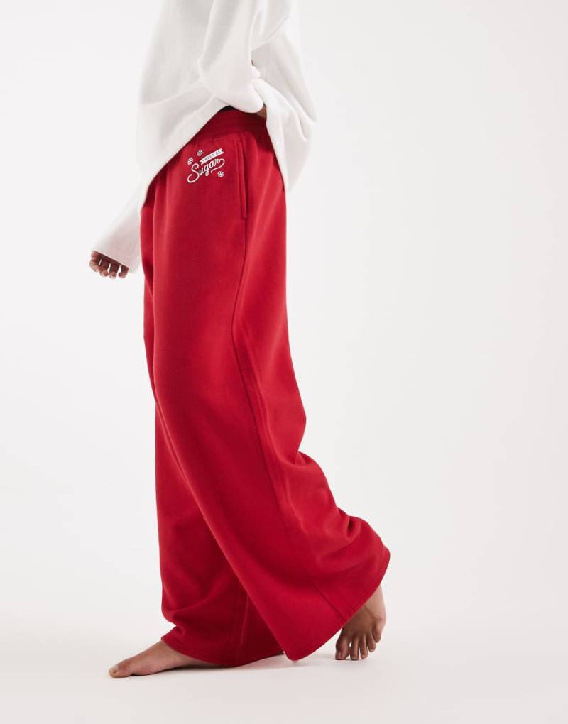 Hollister - Weite Jogginghose in Rot mit „Sweet As Sugar"-Print und niedrigem Bund von Hollister