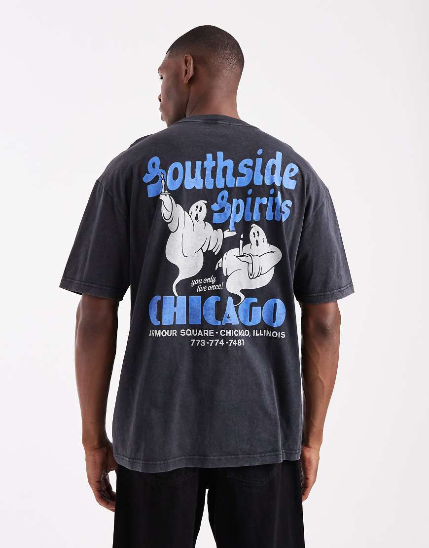 Hollister - Weites, kurzärmliges T-Shirt in Schwarz mit Geist-Grafikprint von Hollister