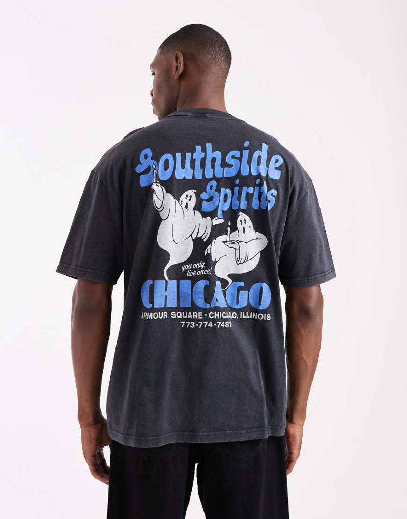 Hollister - Weites, kurzärmliges T-Shirt in Schwarz mit Geist-Grafikprint von Hollister