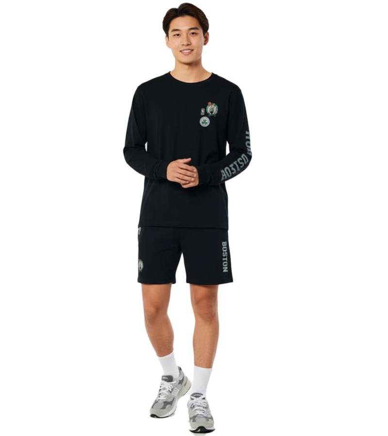 Hollister X NBA Boston Celtic Herren Sweat-Shorts mit Logo-Aufdruck Sport-Hose Baumwoll-Hose 328-278-0249-900 Schwarz von Hollister