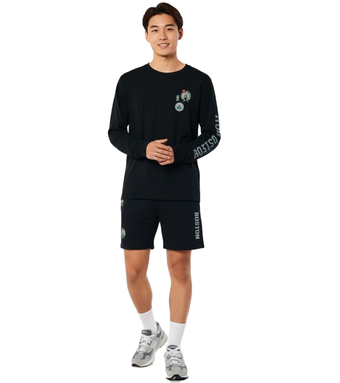 Hollister X NBA Boston Celtic Herren Sweat-Shorts mit Logo-Aufdruck Sport-Hose Baumwoll-Hose 328-278-0249-900 Schwarz von Hollister
