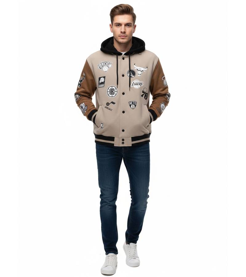 Hollister X NBA Herren College-Jacke mit NBA Team-Logos Übergangs-Jacke Herbst-Jacke 322-222-0804-405 Beige von Hollister
