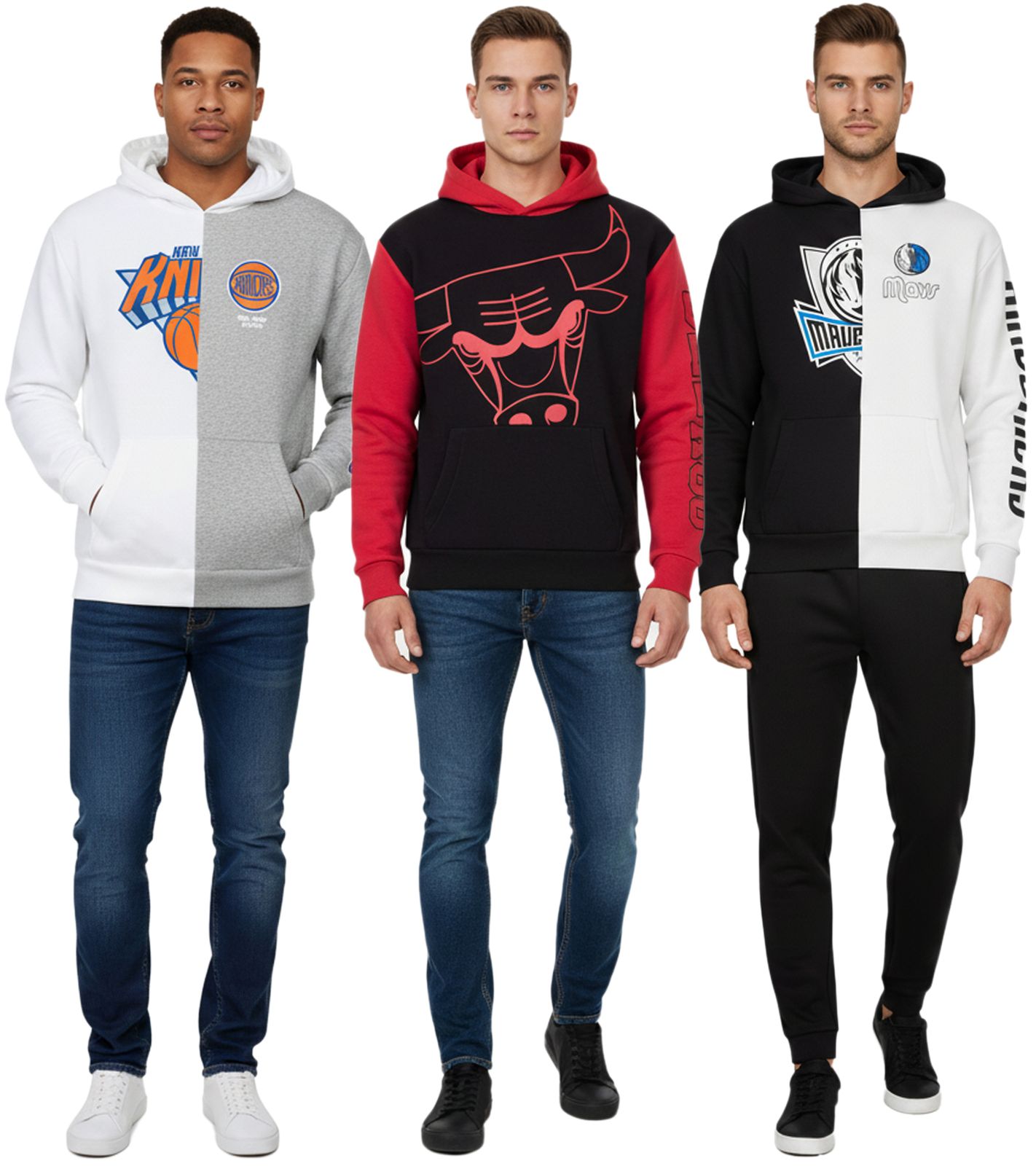 Hollister X NBA Herren Hoodie mit Team-Logo-Aufdruck Baumwoll-Pullover 322-221-1590 verschiedene Modelle New York Knicks (Grau/weiß), Dallas Mavericks (Weiß/Schwarz) oder Chicago Bulls (Schwarz/Rot) von Hollister